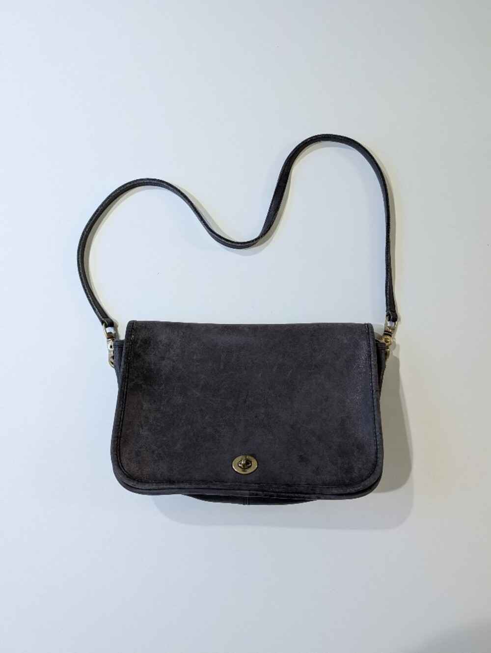 Vintage Coach Charcoal Leather Crossbody Shoulder Bag Authentic